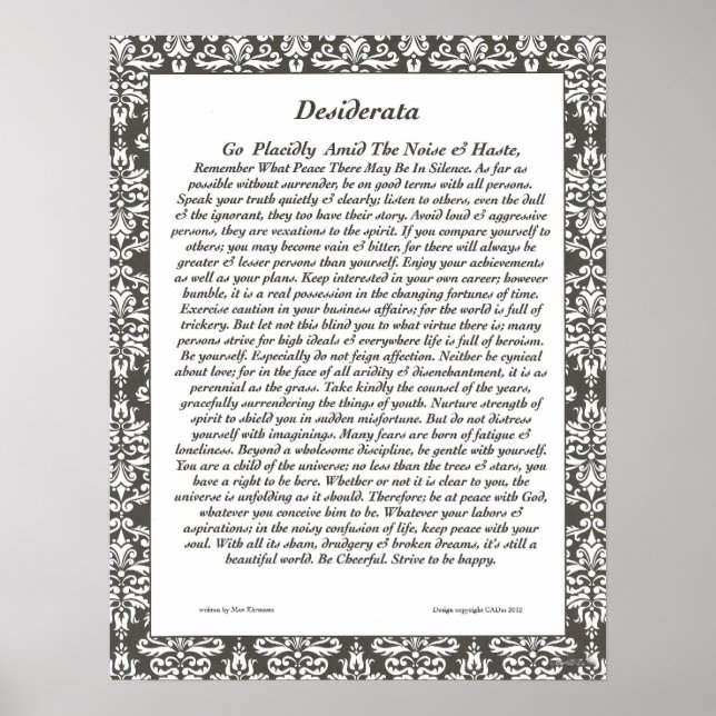 Poster DESIDERATA Filigree Noir gai (Devant)