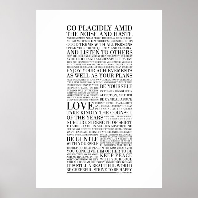 Poster Desiderata par l'affiche de Max Ehrmann (Devant)
