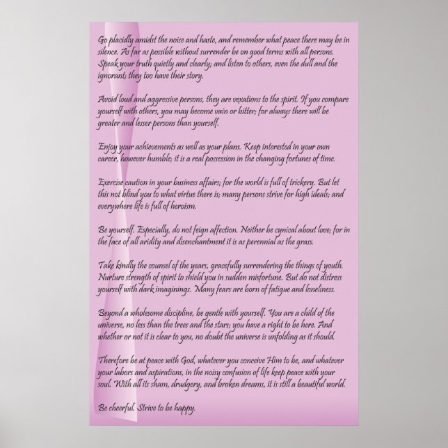 Poster Desiderata par l'affiche de Max Ehrmann (Devant)