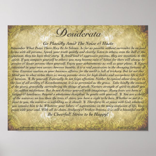 Poster DESIDERATA Poem=Max Ehrmann=Antique Fond d'écran (Devant)