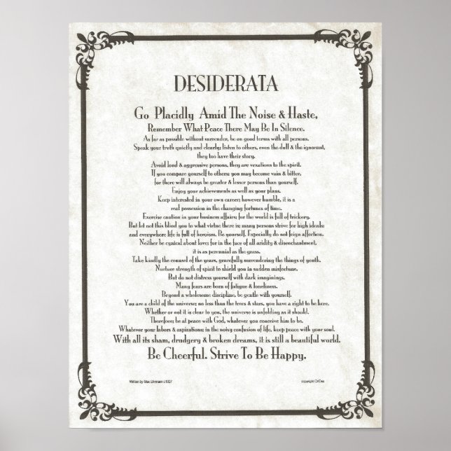 Poster DESIDERATA Poem=Max Ehrmann=Collection Parchment (Devant)