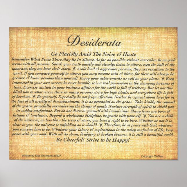 Poster DESIDERATA Poem=Max Ehrmann=Fossilisé (Devant)