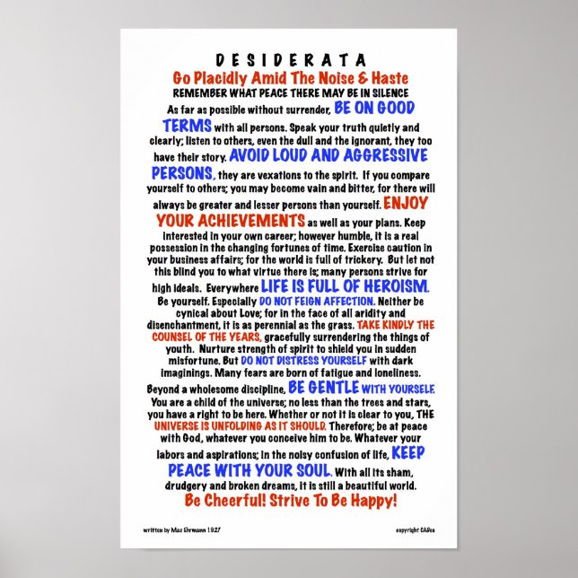 Poster DESIDERATA Poem=Max Ehrmann=LIFE Version (Devant)
