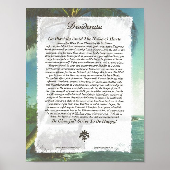 Poster DESIDERATA Poem=Max Ehrmann=Palm Beach (Devant)