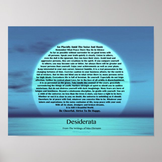 Poster Desiderata Poem par Max Ehrmann Blue Moon Sunset (Devant)