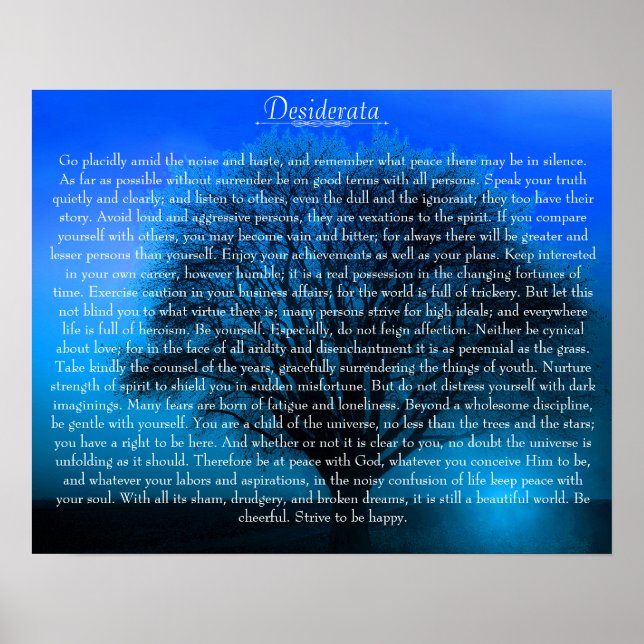 Poster Desiderata Poème sur l'arbre bleu magique (Devant)
