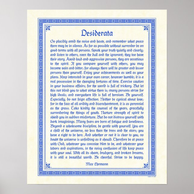 Poster Desiderata poster, design médiéval, 16x20 (Devant)
