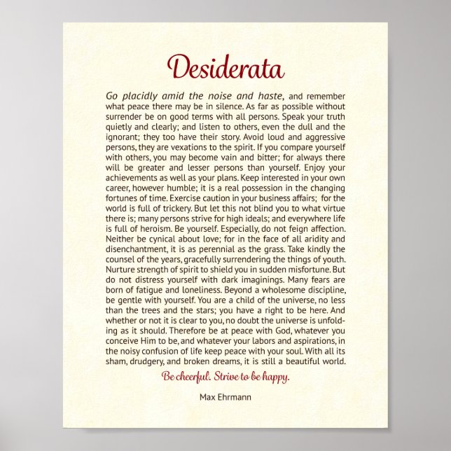 Poster Desiderata Print | Desiderata Art (Devant)