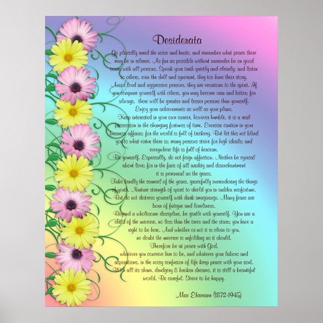 Poster Desiderata prose couleurs arc-en-ciel (Devant)