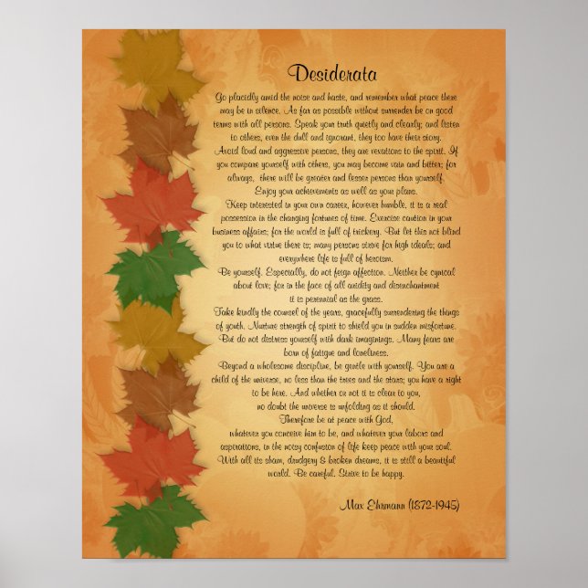 Poster Desiderata prose sur les feuilles d'automne arrièr (Devant)