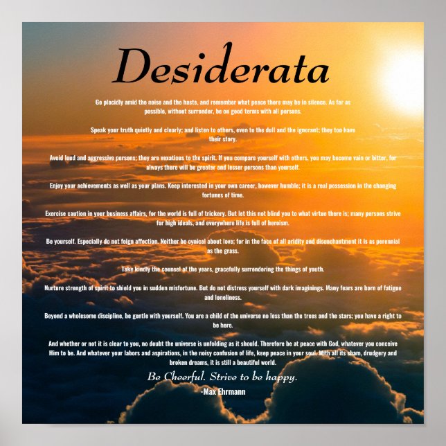 Poster Desiderata, Un poème inspirant sur la vie (Devant)