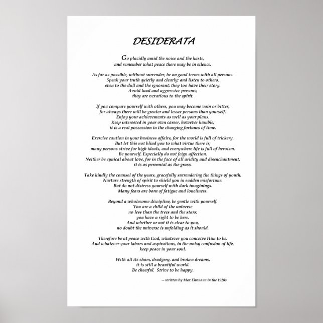 Poster Desiderata White (Devant)