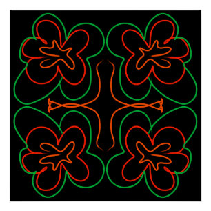 Poster Design Abstrait de fleurs vertes et oranges