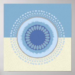 Poster Design circulaire à fleurs bleu et crème Abstrait