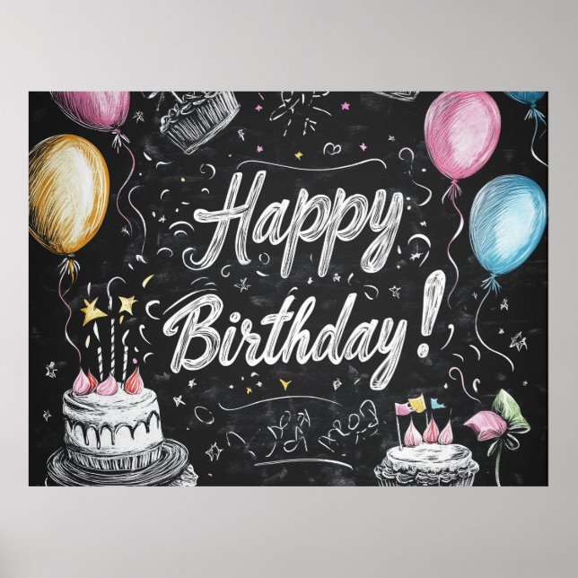 Poster Design d'anniversaire de style Chalkboard (Devant)
