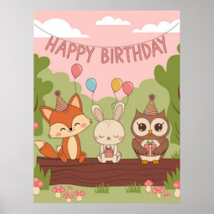 Poster Design d'anniversaire des enfants mignons avec ren