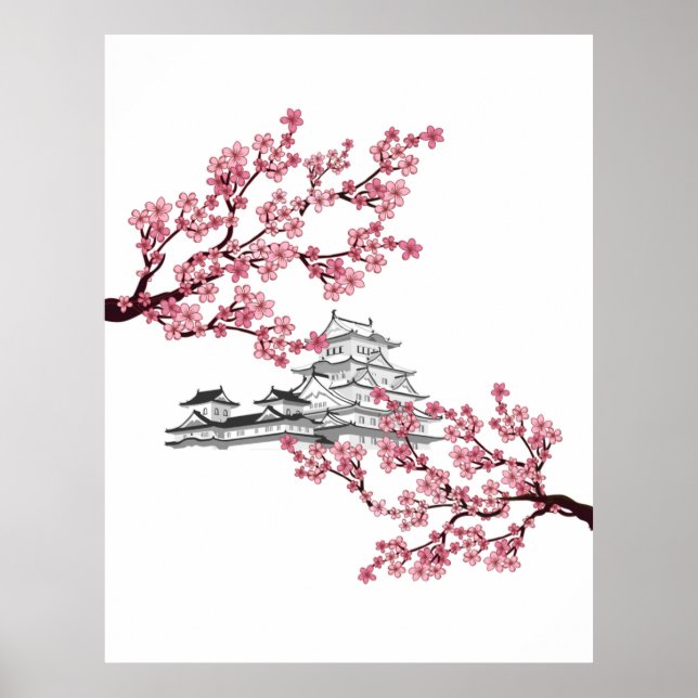 Poster Design d'arbre de fleurs de cerisier - Sakura japo (Devant)