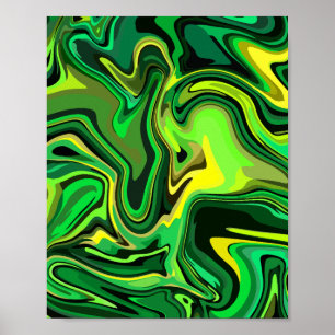 Poster Design d'art Abstrait vert et jaune fluide
