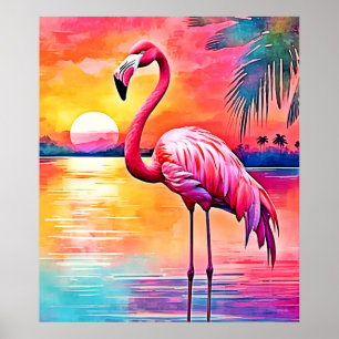 Poster Design d'art Flamant rose Sunset