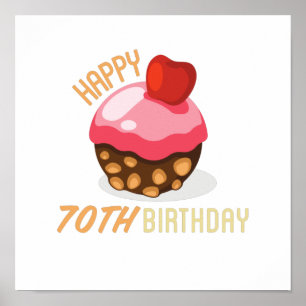Poster Design de 70e anniversaire mignon avec gâteau au c