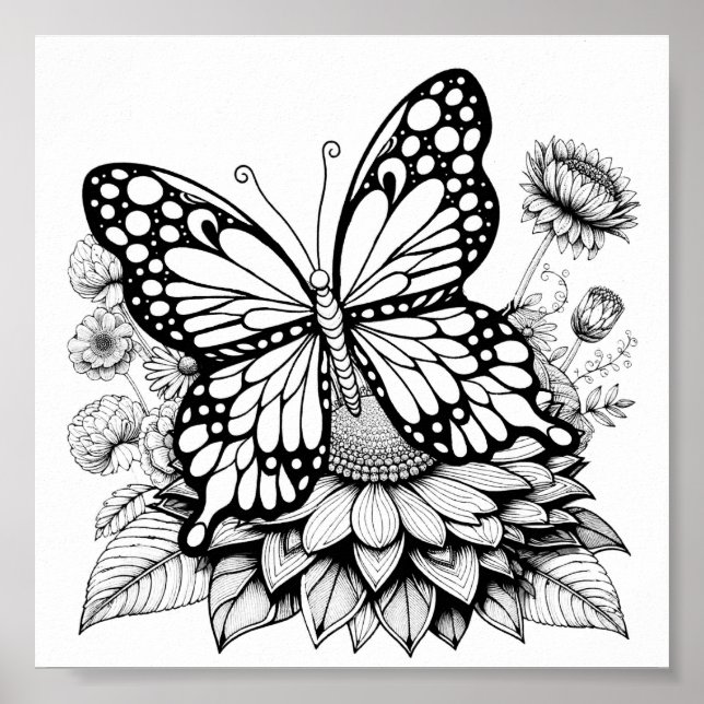 Poster Design de coloration de jardin papillon (Devant)
