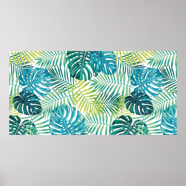 Poster Design de feuilles tropicales avec palme vert/bleu (Devant)
