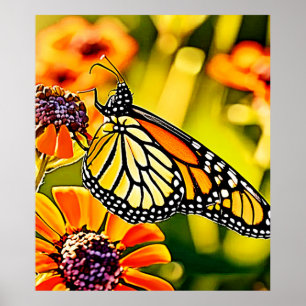 Poster Design de fleur de papillon de monarque délicat