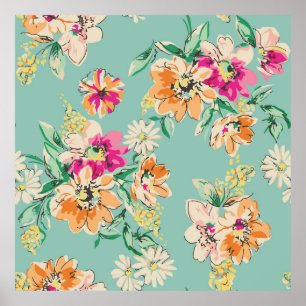 Poster Design de fleurs esquissé dans des couleurs vives 