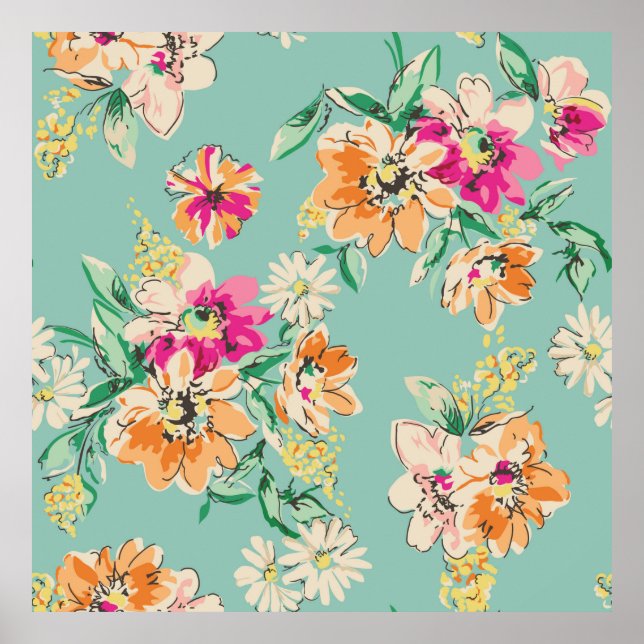 Poster Design de fleurs esquissé dans des couleurs vives  (Devant)