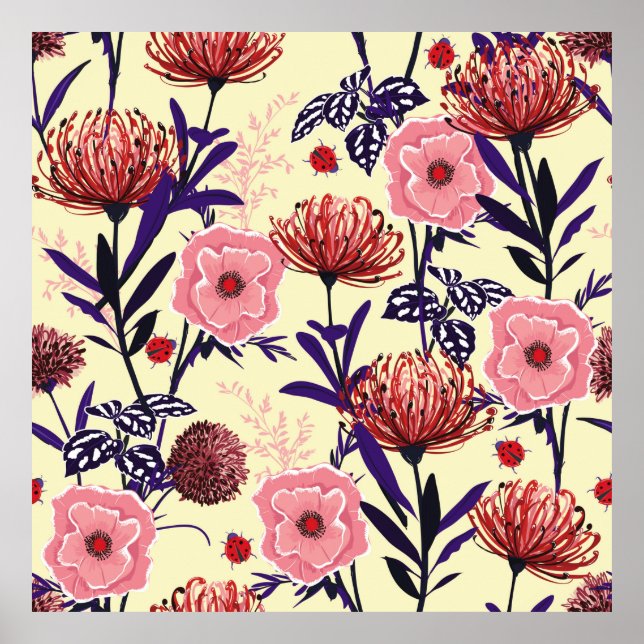 Poster Design de fleurs esquissé en couleurs vives transp (Devant)