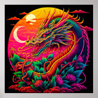 Design de néon coloré de dragon chinois