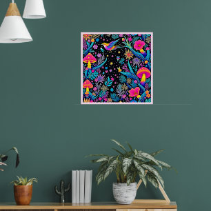 Poster Design de rêve de nuit de la Forêt Magique de Neon