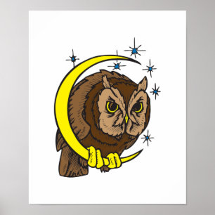 Poster Design de tatouage de hibou et de lune
