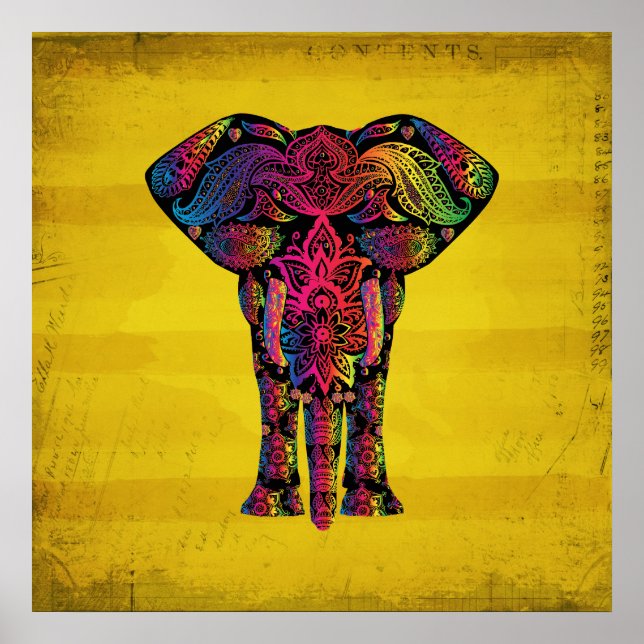Poster Design décoratif ornemental d'éléphant Abstrait (Devant)