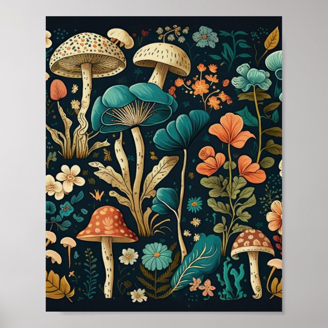Poster Design d'illustration de champignons et de fleurs  (Devant)