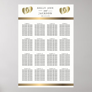 Poster Design élégant Coeurs d'or - 16 Seating Chart