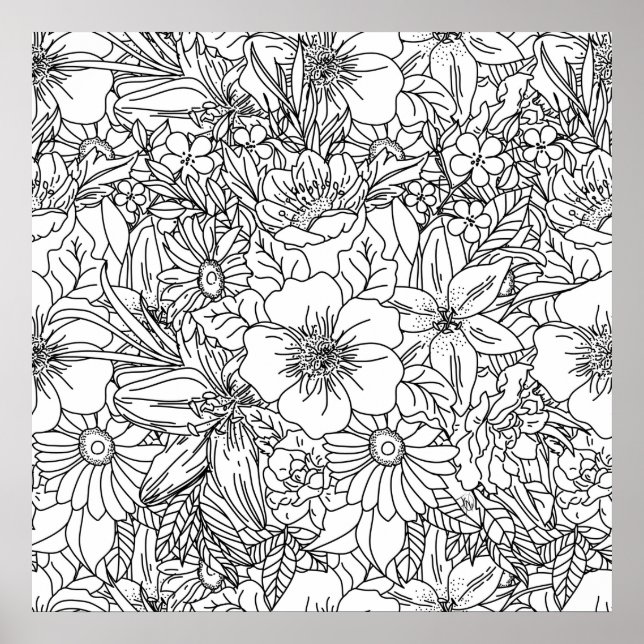 Poster Design élégant Doodé floral à main (Devant)