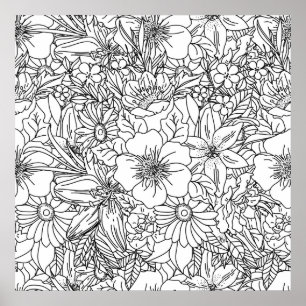 Poster Design élégant Doodé floral dessiné à la main