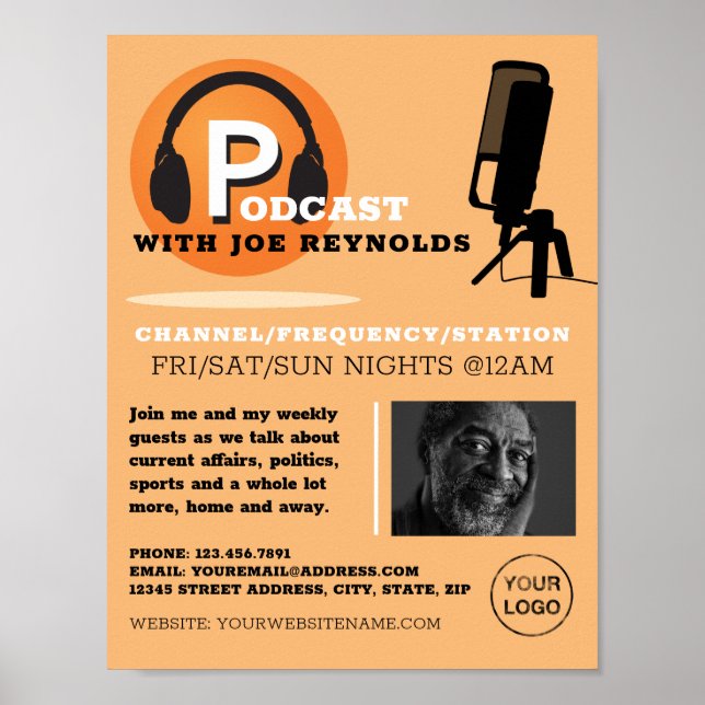 Poster Design élégant, Podcaster, Podcast Publicité (Devant)