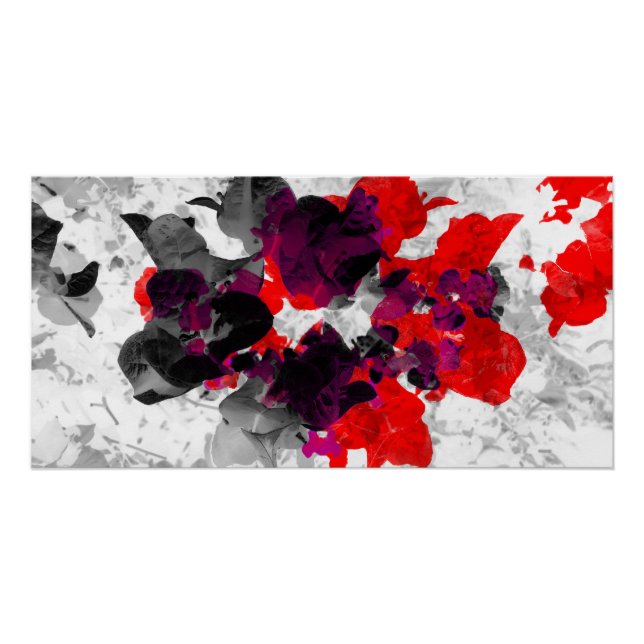 Poster Design floral Abstrait - rouge et violet sur blanc (Devant)