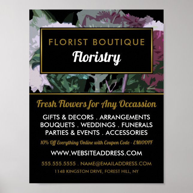 Poster Design floral antique, fleuriste publicité (Devant)