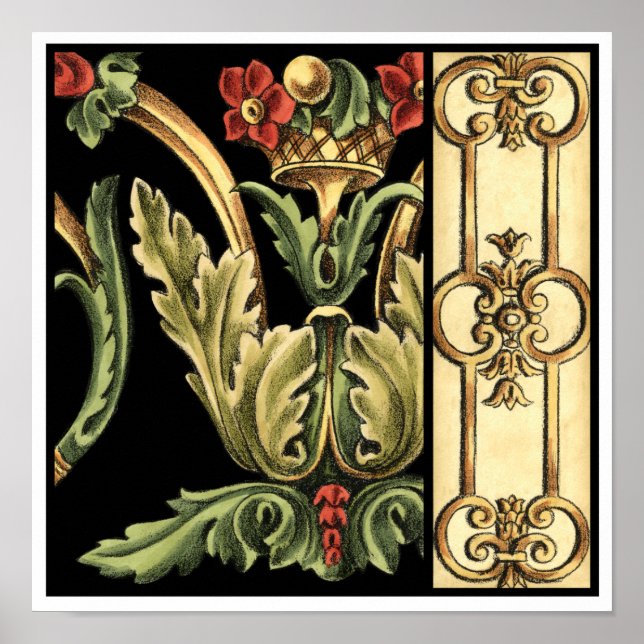 Poster Design floral ornemental aux frontières noires (Devant)