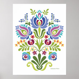 Poster Design folklorique hongrois Fleurs bleues et viole