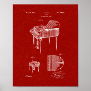 Poster Design For A Piano Patent - Burgundy Red