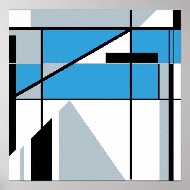 Poster Design géométrique bleu gris noir blanc MCM (Devant)