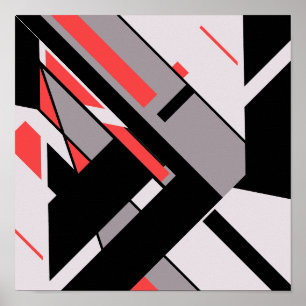Poster Design géométrique en MCM gris-noir rouge