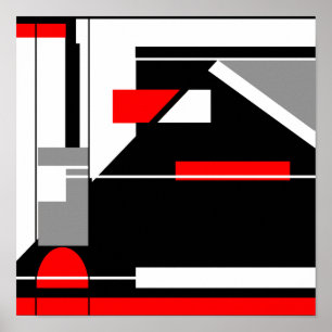 Poster Design géométrique en MCM rouge gris noir blanc