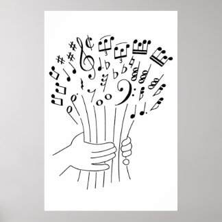 Poster Design graphique : fleurs de notes musicales -