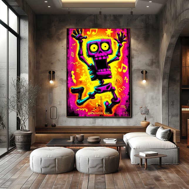 Poster Design Halloween personnalisé Neon Skeleton Retro (Créateur téléchargé)