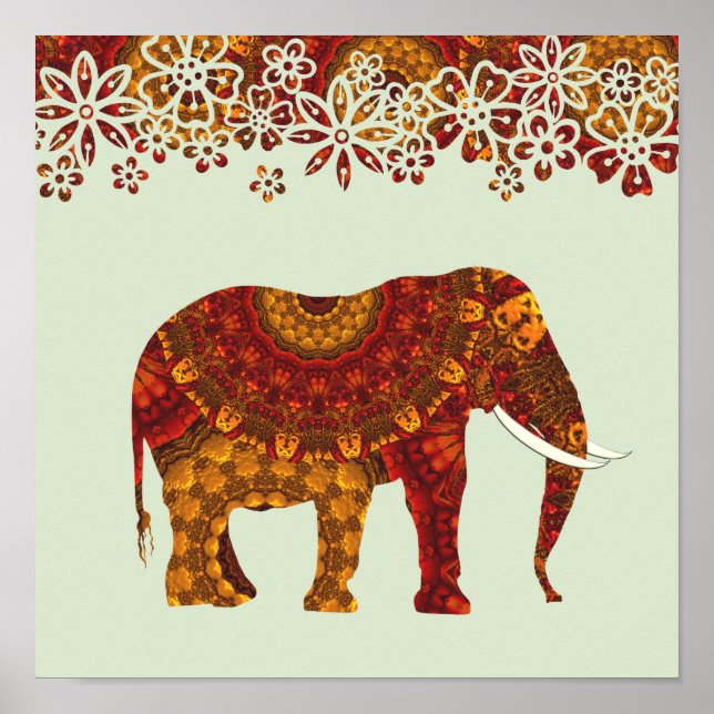 Poster Design orné d'éléphants indiens décorés (Devant)